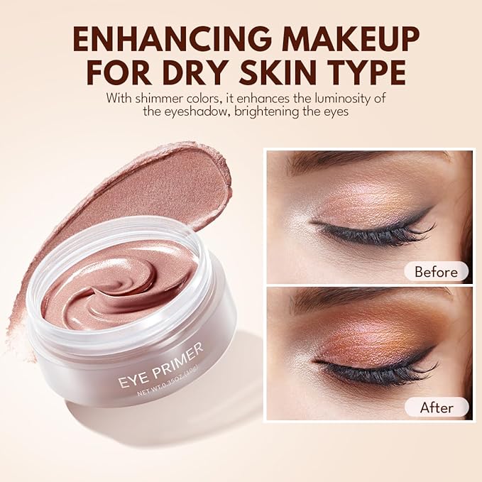Eyeshadow Primer Base Long-Lasting Cream Eye Makeup Primer Shimmer, Waterproof Eye Base for Vibrant, Eyeshadow Concealer For Dry Skin Type, 0.35oz/count