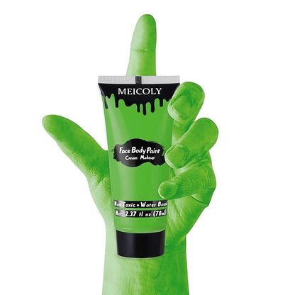 MEICOLY Light Green Face Body Paint(2.37Oz),St Patrick's Day Face Paint Makeup Accessories,Lime Green Face Paint for Camouflage Hunting Hulk Gamora,Halloween SFX Witch Makeup