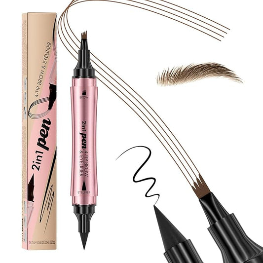 Microblading Eyebrow Pencil, 2-in-1 Dual-Ended Eyebrow Pen and Eyeliner with 4 Forks, Precise and Slim eye brow pencils for women brown, Natural,Long-lasting, Waterproof Eyebrow Pencil (Light Brown)