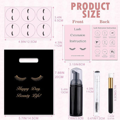 52PCS Lash Shampoo Bottles and Brushes Set, 10pcs Foam Pump Dispenser, 10pcs Nose Pore Deep Cleaning Brush, 10pcs eyelash extension tube brush, 10pcs Extension Aftercare Instructions Cards, 2pcs