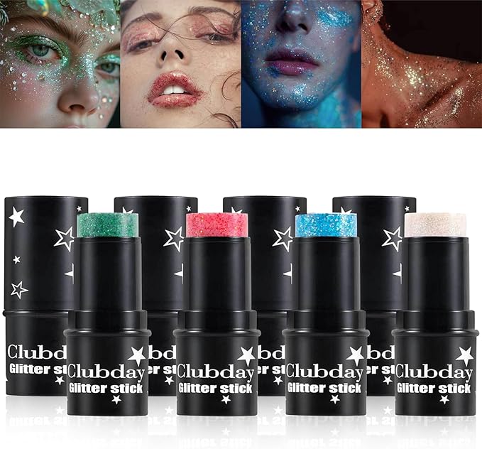 Body Glitter Stick, 4 PCS, Sparkling Holographic Mermaid Paint Sequins Shimmer Eyeshadow, Mermaid Holographic Glitter Gel, Waterproof Chunky Makeup Multiuse Glitter for Face Hair Nails, 036