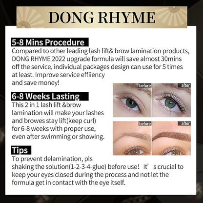 Lash Lift Kit, Sachet Eyelash Perm Kit, 2 In 1 Lash Brow Lamination Kit, Semi-Permanent Eyebrow Eyelash Lifting Curling Perming Professional for Salon DIY at Home by DONG RHYME