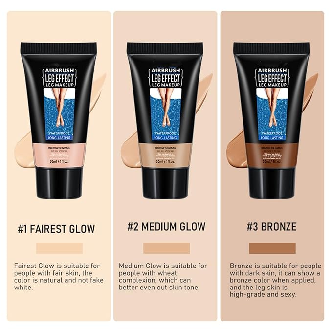 MAEPEOR 3 Colors Body Bronzers Waterproof No Transfer Flawless Looking Leg Makeup Light Leg and Body Scar Cover up Makeup/Tattoo Cover Up (30ML,02 Medium Golw）