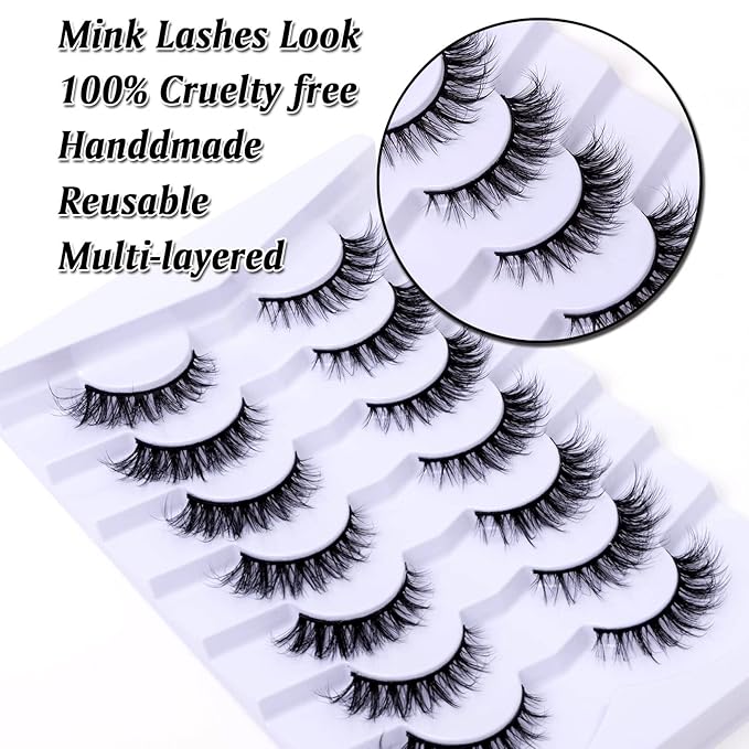 Cat Eye Natural Lashes Wispy False Eyelashes Short Fluffy Fake Lashes - 7 Pairs, ZG74