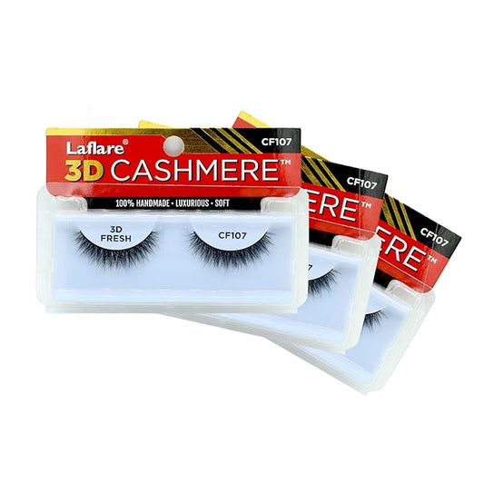 LAFLARE 3D CASHMERE Eyelashes, Natural Look, FRESH, GLAM, WISPY, HOT, Fluffy, Soft, Reusable, Luxurious Handmade Strips False Lashes - 3 PACKS SPECIAL BUNDLE CF (CF107, 3)