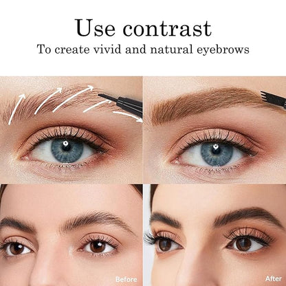 2 Pcs Eyebrow Tattoo Pencil,3D Microblade Eyebrow Pen with 4 Fork Tip Magic Eyebrow Pencil Waterproof Smudge-proof Natural Eyebrow Hair Micro Eye Brow Pencil for women (Dark Brown)