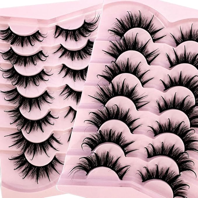 HBZGTLAD NEW 7pairs Cat eye Eyelashes 3D Natural False Lashes 5d Fluffy Soft Cross Manga Lashes Wispy Natural Eyelash Extension Makeup (DT02-6)