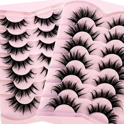 HBZGTLAD NEW 7pairs Cat eye Eyelashes 3D Natural False Lashes 5d Fluffy Soft Cross Manga Lashes Wispy Natural Eyelash Extension Makeup (DT02-6)