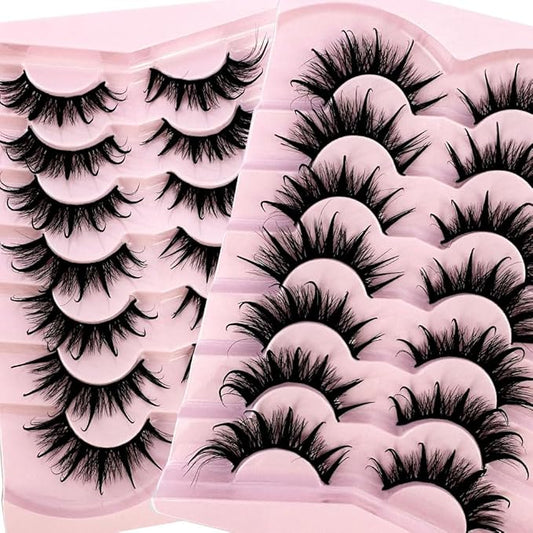 HBZGTLAD NEW 7pairs Cat eye Eyelashes 3D Natural False Lashes 5d Fluffy Soft Cross Manga Lashes Wispy Natural Eyelash Extension Makeup (DT02-6)