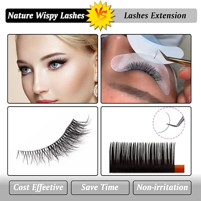 Fake Eyelashes 8mm Wispy Natural Lashes Fluffy Clear Band Cat Eye False Eyelashes Short - 7 Pairs, ZT95