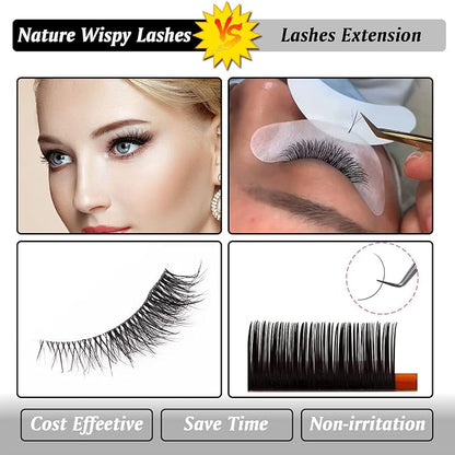 Fake Eyelashes 8mm Wispy Natural Lashes Fluffy Clear Band Cat Eye False Eyelashes Short - 7 Pairs, ZT95