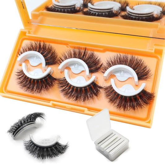 DAODER Self Adhesive Eyelashes NO Glue Need Mink Lashes Fluffy False Eyelashes Natural Look Cat Eye Lashes Reusable with 40 Extra Glue Strips 3 Pairs 16mm (Cat Eye GX01)