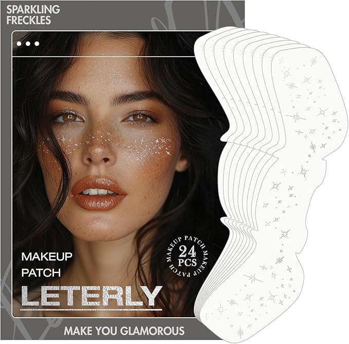 24 Pcs Glitter Freckles Face Tattoo,Silver Face Glitter Makeup Patches Cute Sparkle Freckles Patches Waterproof Makeup Speckles for Face Accessories for Women Girls