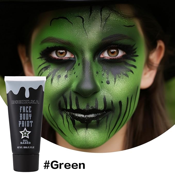 BOBISUKA Green Face Paint, Blendable Cream Body paint, Eye Black for Sports Baseball Softball Football, Face Painting Kit for Zombie, Monster, Camo, Witch Halloween Cosplay, Costume, Parties