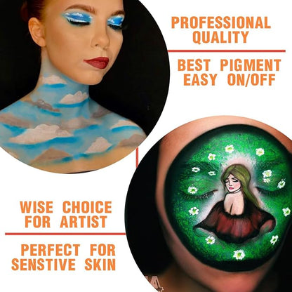 Bowitzki 30g Professional Face Paint Body Paint Water Based Face painting Makeup Safe for Kids and Adults Split Cake Single Color (Neon Green)