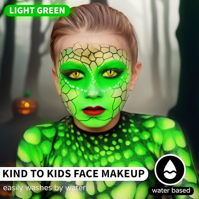Go Ho Light Green Face Paint Stick,Green Accessories,Water Based Cream Green Body Paint Washable,Highly Pigmented,Smooth and Safe for Skin,Halloween Cosplay SFX Green Makeup