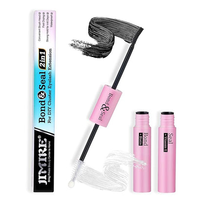 JIMIRE Bond and Seal Lash Glue for Lash Clusters DIY Eyelash Clusters Strong Hold Eyelash Adhesive 10ml 2 in 1 Waterproof Lash Glue for DIY Eyelash Extensions at Home