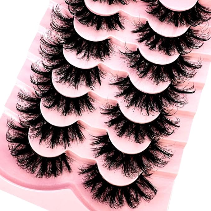 HBZGTLAD NEW 7pairs Cat eye Eyelashes 3D Natural False Lashes 5d Fluffy Soft Cross Manga Lashes Wispy Natural Eyelash Extension Makeup (108)