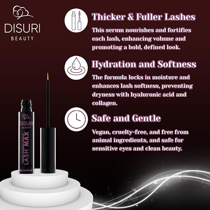 Lash Max Eye Lash Serum Growth (3ML) - Perfect for Everyday Use - Waterproof Eye Lash Serum with Advanced Formula - Safe and Gentle - Get Thicker and More Defined-Looking Lashes