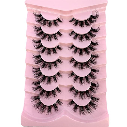 HBZGTLAD New 7 Pairs False Eyelashes Wispy Lashes Natural Look Fake Eyelashes Cat Eye Lashes Faux Mink Fluffy Strip False Lashes Pack (G64)