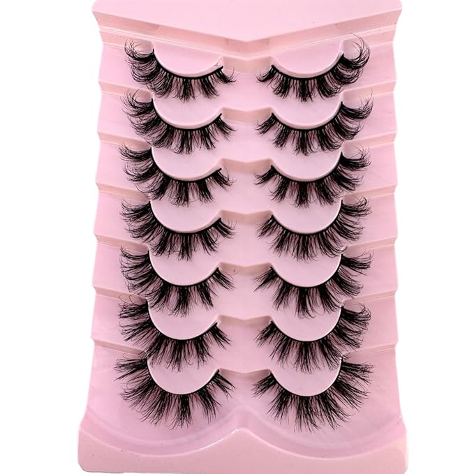 HBZGTLAD New 7 Pairs False Eyelashes Wispy Lashes Natural Look Fake Eyelashes Cat Eye Lashes Faux Mink Fluffy Strip False Lashes Pack (G64)