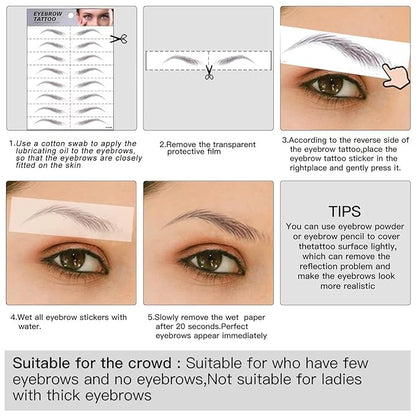Black Eyebrows Tattoo 6 Sheets, Hair-like Popular Fake Eyebrows Waterproof Long-lasting 3-5 days 4D Realistic Makeup Tattoo, Eyebrow Transfer Sticker for Women Girls
