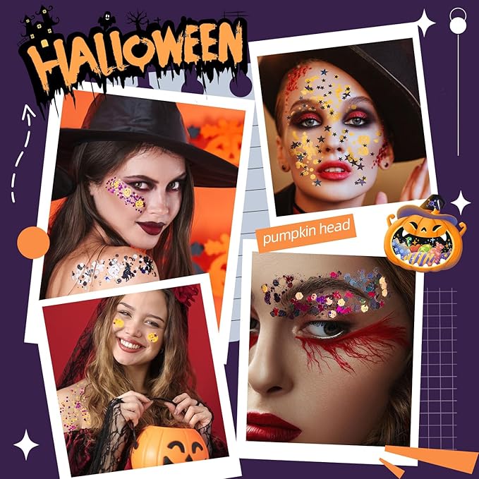 Body Glitter, Face Glitter Halloween Festival Hair Glitter Gel Orange Purple Face Paint Glitter Mermaid Makeup for Women Girls