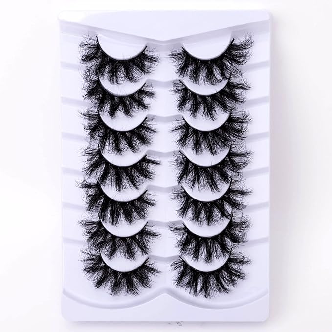 Fluffy Long False Eyelashes Wispy 3D Faux Mink Lashes Pack Thick Fake Eye Lashes Strip - 7 Pairs, Z87