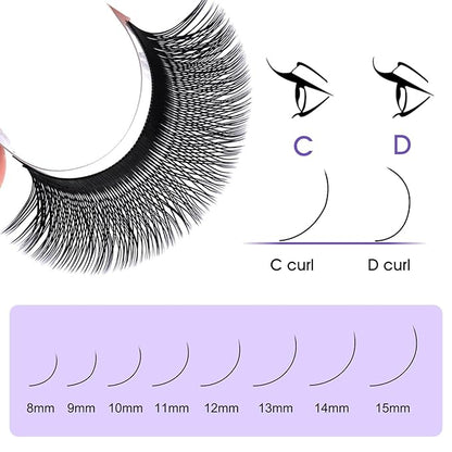 YY Eyelash Extension 0.07mm D Curl 8-14mm Mixed Tray Lash Supplies Premade Fans Y Shape Volume Lash 12 Rows Premium Faux Mink Lash Extensions (8-14 MIX, Black ;0.07 D)