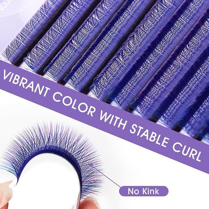 YY Eyelash Extension 0.07mm C Curl 8-14mm Mixed Tray Lash Supplies Premade Fan Y Shape Volume Lash 12 Rows Premium Faux Mink Lash Extensions (8-14 MIX, Blue+Purple;0.07 C)