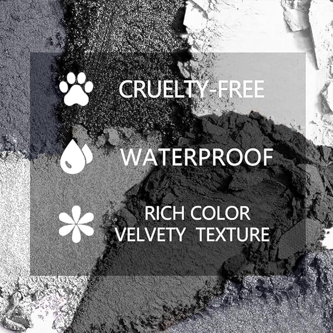 Black Grey Smokey Eyeshadow Palette,Highly Pigmented Matte Black White Gray Silver Smoky Eye Shadow,9Colors Cool Toned Eyeshadow Palette Black Radiance Eyeshadow Long Lasting Eye Makeup for Goth Look