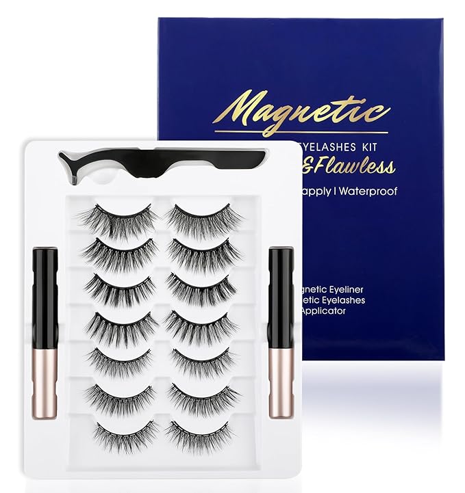 Magnetic Natural Eyelashes, 7 Pairs 10 Magnets Reusable Magnetic Eyelashes with Eyeliner - Different Lengths DIY at Home