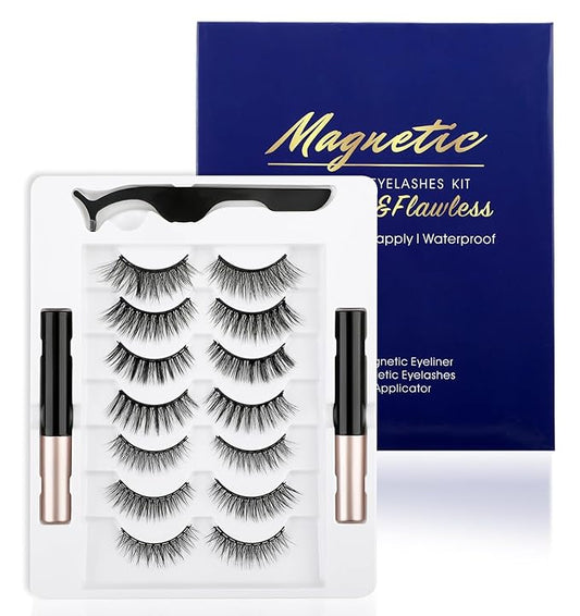 Magnetic Natural Eyelashes, 7 Pairs 10 Magnets Reusable Magnetic Eyelashes with Eyeliner - Different Lengths DIY at Home
