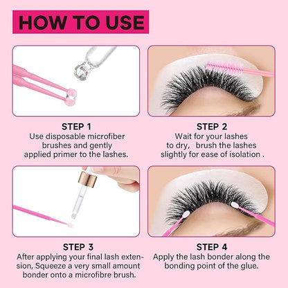 Lash Bonder Lash Primer for Eyelash Extensions Kit Longer Retention Glue Accelerator Lash Sealant Eyelash Bonder Primer 2 IN 1 Pre-Treatment for Professional Lash Extension (15ml+15ml)