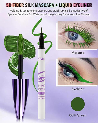Red Mascara Liquid Eyeliner Set,5D Waterproof Fiber Colored Mascara Volume and Length,Longlasting Smudgeproof Color Eye Liner Pen,Cosplay Party Stage Use,Mother's Day Makeup Gift Kit for Women Girl