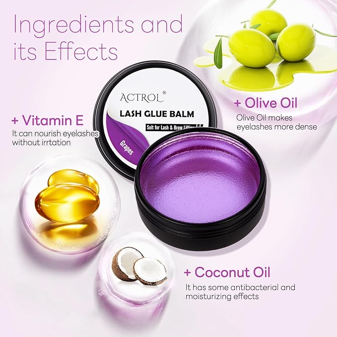 Lash Lift Glue Balm Eyelash Lifting Perm Purple Grapes Strong Hold Lash&Brow Perm Glue Balm Brow Adhesive Powerful Sticky Brow Lamination 0.71Oz/20G