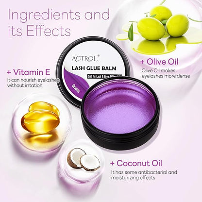 Lash Lift Glue Balm Eyelash Lifting Perm Purple Grapes Strong Hold Lash&Brow Perm Glue Balm Brow Adhesive Powerful Sticky Brow Lamination 0.71Oz/20G