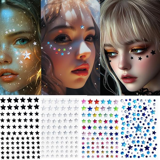 Eye Corners Face Jewels Stars Bindi Rhinestone Festival Face Gems Tattoo Decorations Jewels Body Glitter Crystal Sticker Temporary Face Tattoo