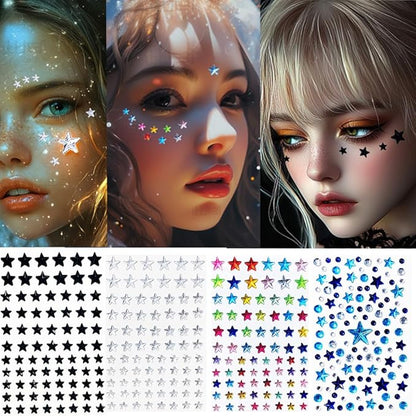 Eye Corners Face Jewels Stars Bindi Rhinestone Festival Face Gems Tattoo Decorations Jewels Body Glitter Crystal Sticker Temporary Face Tattoo