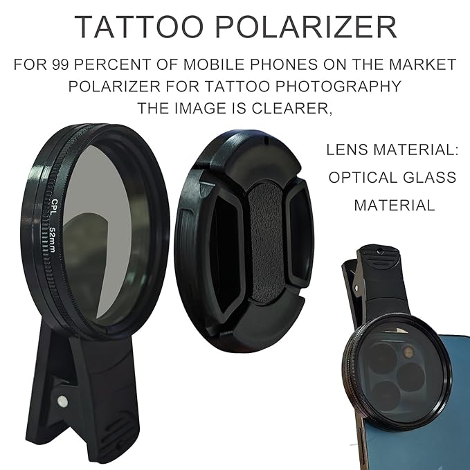 LED Rechargeable Tattoo Fill Light - Tattoo Photography Aid - 192 Lamp Beads, Circular Polarizer Filter, Kit