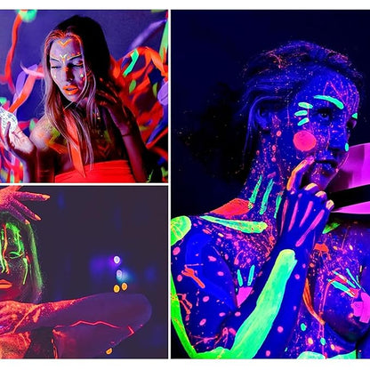 12 Pieces Glow In The UV Light Body & Face Paint,Glow In The Black Light Face Painting Kits Makeup for Adult Glow Party Supplies