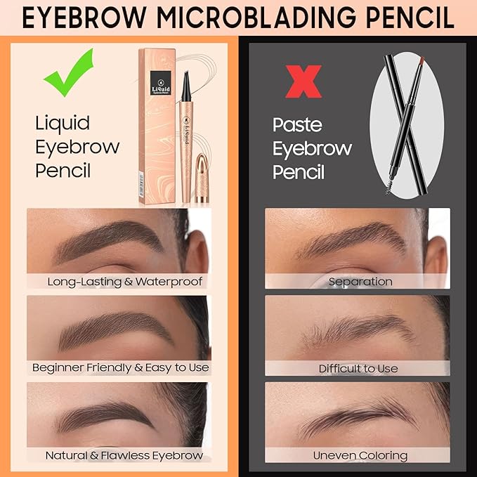 Eyebrow Pen - Liquid Eye Brow Microblading Pencil With Micro 4 Point Lift & Brow Pen Snatch, Long-Lasting Waterproof for Natural Eyebrow Hair Eye Makeup (Black,04#)