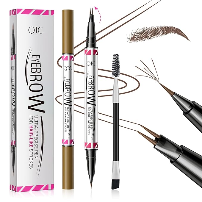 2 Pack Microblading Eyebrow Pencils for Women,2-in-1 Dual-Ended Eye Brow Pen with 2-Fork-Tip and Precise Brush-Tip, Waterproof Long Lasting Eyebrow Pen for Natural Hair-Like Brows(Brown*2)
