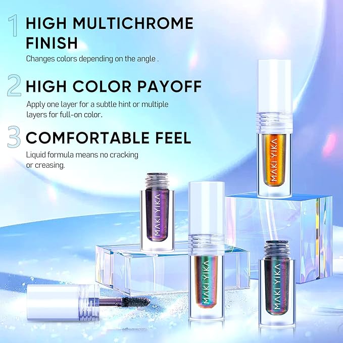 MAKI YIKA 3Pc Glitter Eyeshadow Liquid Multichrome Eyeshadows Long Lasting, Metallic Chameleon Eye Shadow Smudgeproof Holographic Eye Topper Glitters (#1+6+7)