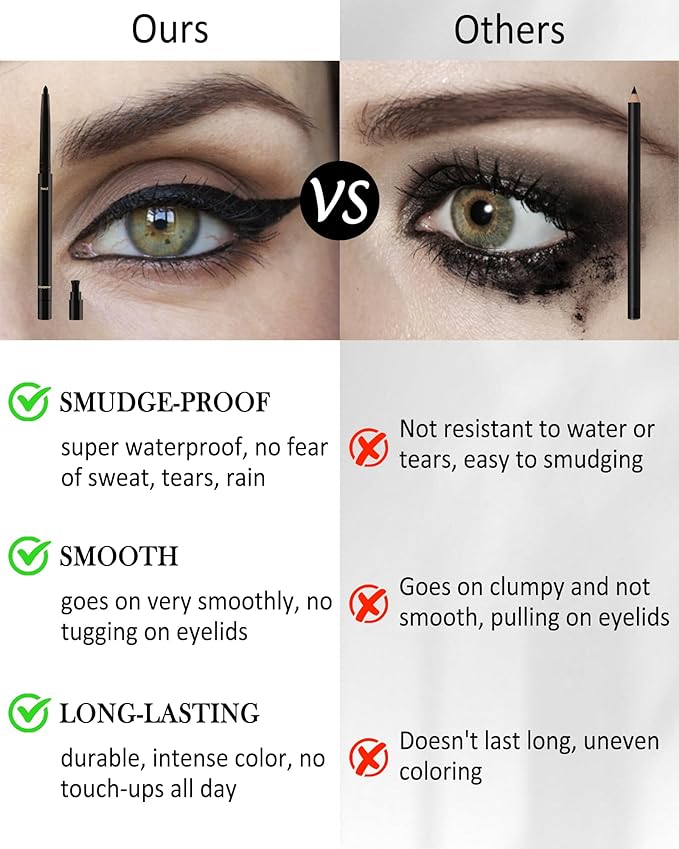 Black+Brown+Nude Waterline Eyeliner Pencil, Cream Gel Eye Liner Pencils for Older Women, Waterproof Smudge-Proof Retractable Eyeliner Pen, Long Lasting 24H, Water Line Eyeliner for Sensitive Eyes-3Pcs