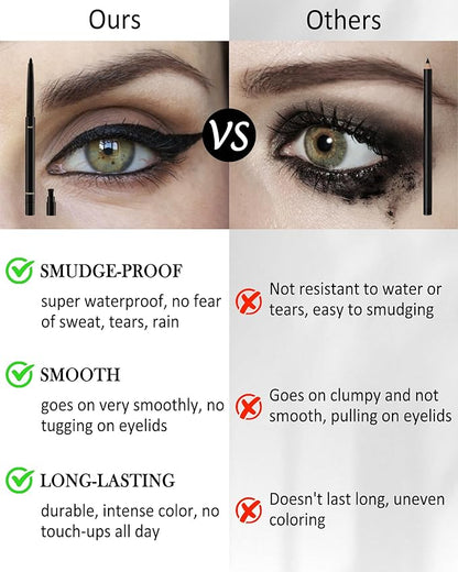 Black+Brown+Nude Waterline Eyeliner Pencil, Cream Gel Eye Liner Pencils for Older Women, Waterproof Smudge-Proof Retractable Eyeliner Pen, Long Lasting 24H, Water Line Eyeliner for Sensitive Eyes-3Pcs