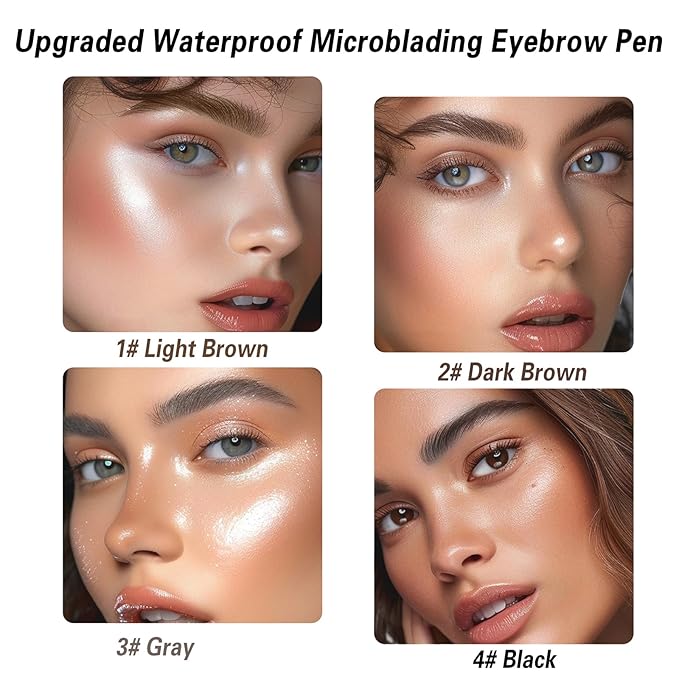 3D Eyebrow Pencil, 4 Tip Microblading, 24 Hours Smudge Proof Brow Pen, Brow Pen Makeup Natural Fine Stroke, Waterproof Eyebrow Pencil for Women (Dark Brown) - 1 Pack