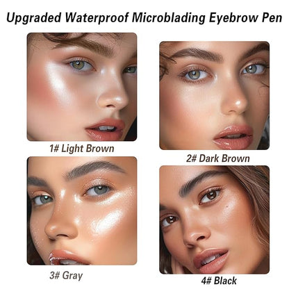 3D Eyebrow Pencil, 4 Tip Microblading, 24 Hours Smudge Proof Brow Pen, Brow Pen Makeup Natural Fine Stroke, Waterproof Eyebrow Pencil for Women (Dark Brown) - 1 Pack
