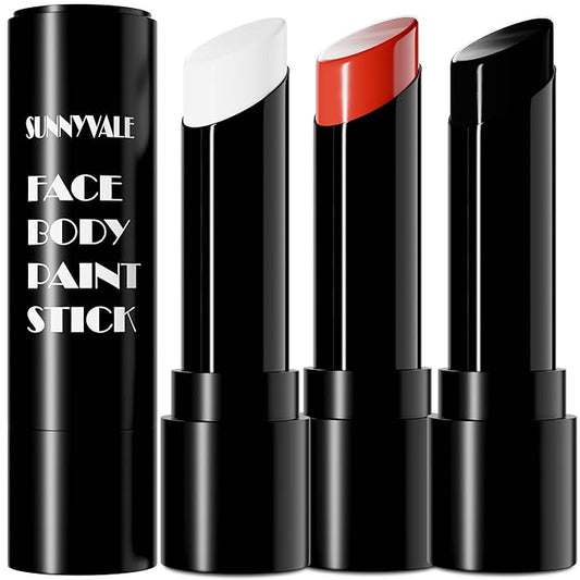 SUNNYVALE Halloween Clown Black White Red Face Body Paint Stick Cream,Eye Black for Sport, Hypoallergenic Foundation for Skeleton Vampire Skull Cosplay Special Effects Costume SFX Halloween Makeup Kit