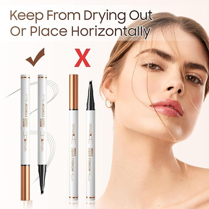 2024 Magic Eyebrow Pencil, 3D Waterproof Microblading Eyebrow Pen, 4 Tipped Precise Brow Pen, Natural Fine Stroke (Dark Brown)
